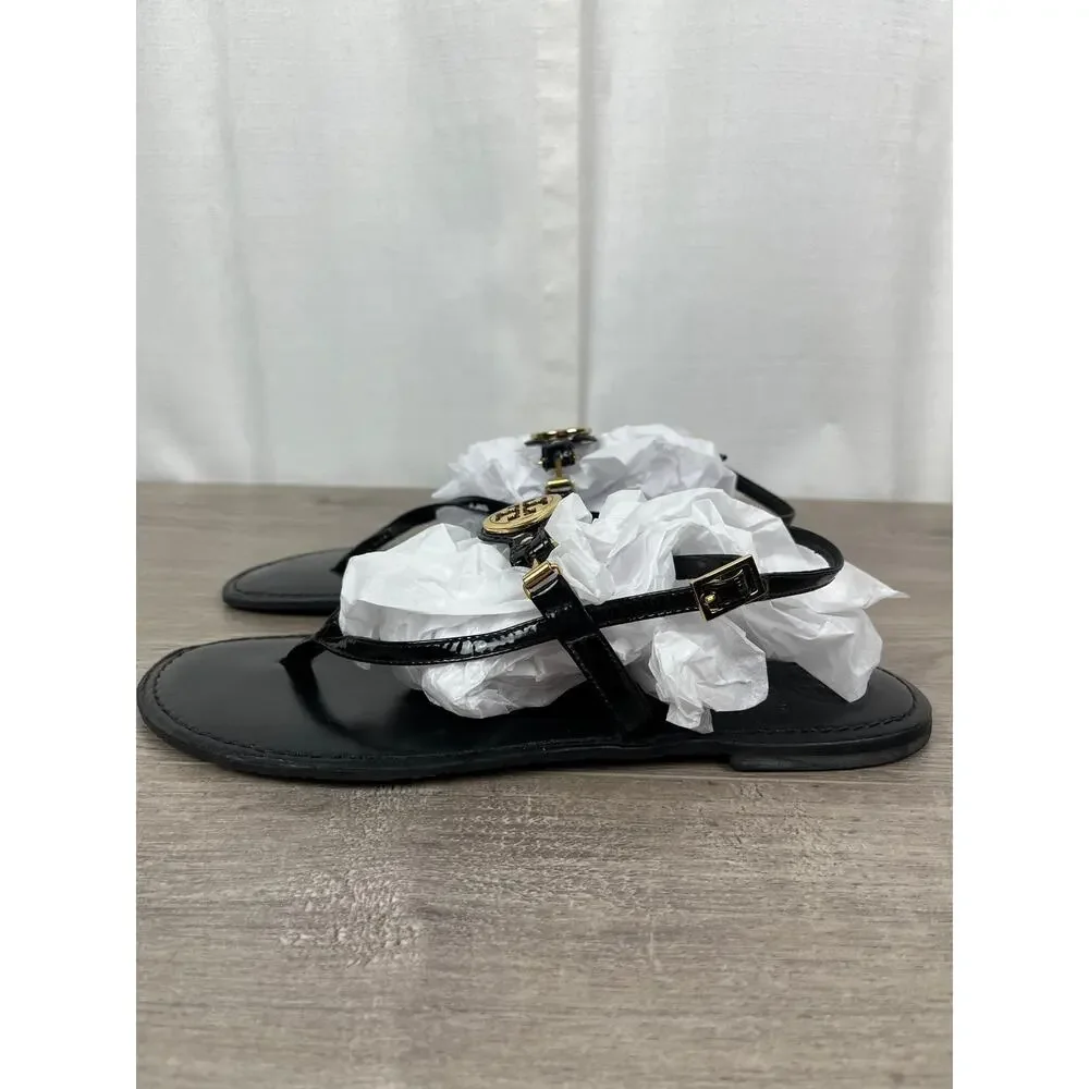 Tory Burch Black Patent Leather Ali Thong Sandal Sz.10